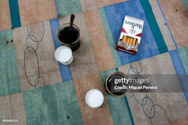 Coffee and tobacco, on a table of in cafe in Damascus.