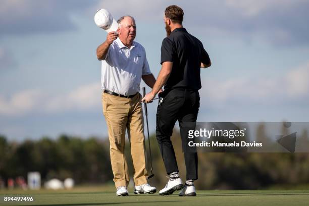 Mark and Shaun O'Meara on the 18th green after the final round of the PNC Father/Son Challenge at The Ritz-Carlton Golf Club on December 17, 2017 in...