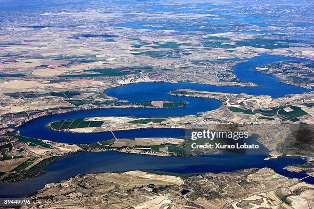 saragossa. river ebro. mar de aragon dam. aerial view. - embalses stock pictures, royalty-free photos & images