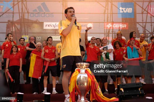 June 30, 2008. Colon Square, Madrid, Spain. Reception of the spanish footballers winners of the European Championship Trophy.