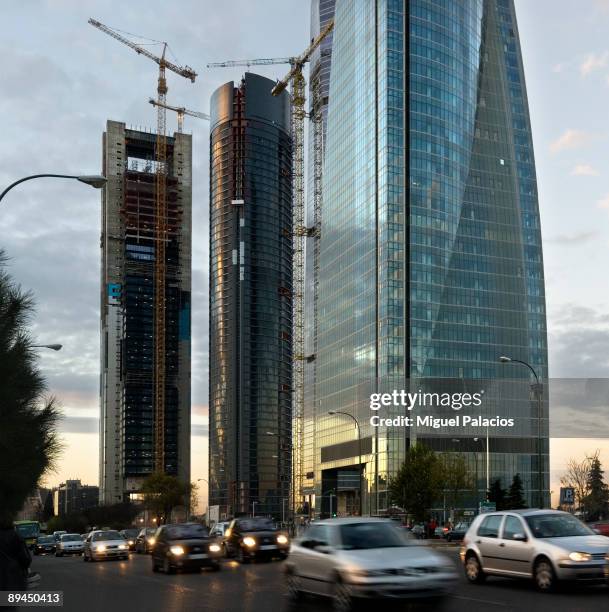 Madrid. Spain.Cuatro Torres Business Area . Four Towers Business Area. Torre Caja Madrid, Torre Sacyr Vallehermoso,Torre Cristal y Torre Espacio...