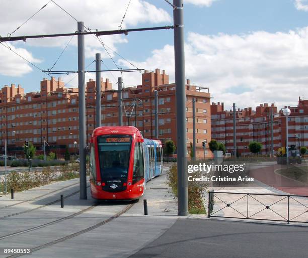 Madrid. Spain. Tram in Sanchinarro. Metro Ligero.