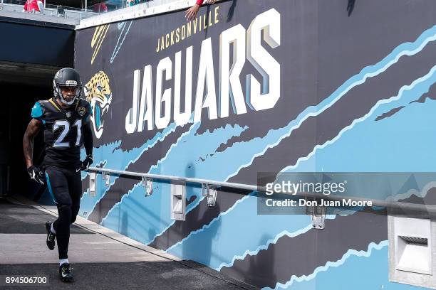 General view of Cornerback A.J. Bouye of the Jacksonville Jaguars as he enters the field before the game against the Houston Texans at EverBank Field...