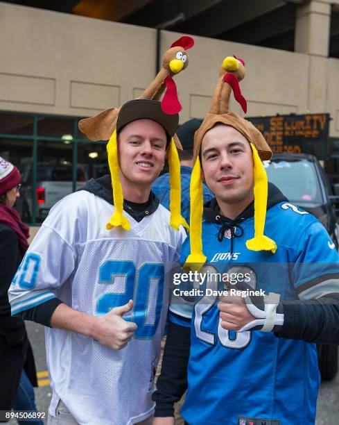 Detroit Lions fans arrive at the stadium before the Thanksgiving Day Game against Minnesota Vikings at Ford Field on November 23, 2016 in Detroit,...