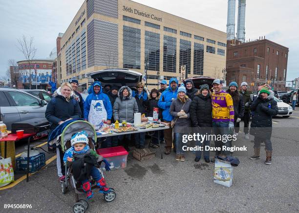 Detroit Lions have some tailgate fun before the Thanksgiving Day Game against Minnesota Vikings at Ford Field on November 23, 2016 in Detroit,...