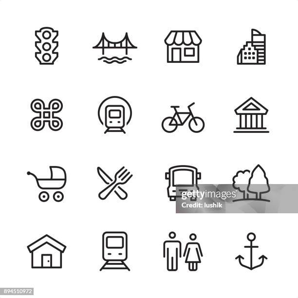 city life - outline icon set - public restroom stock illustrations