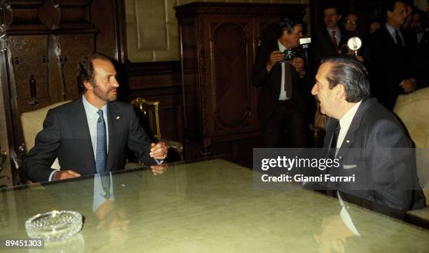 January 1985. Buenos Aires, Argentina. Official visit of the King of Spain Juan Carlos and Sofia to Argentina. Meeting of the King of Spain with the...