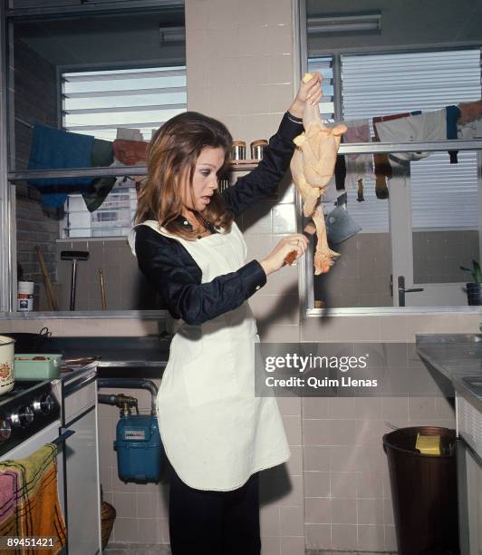 Madrid, Spain. Marisol in the kitchen of her house of Madrid