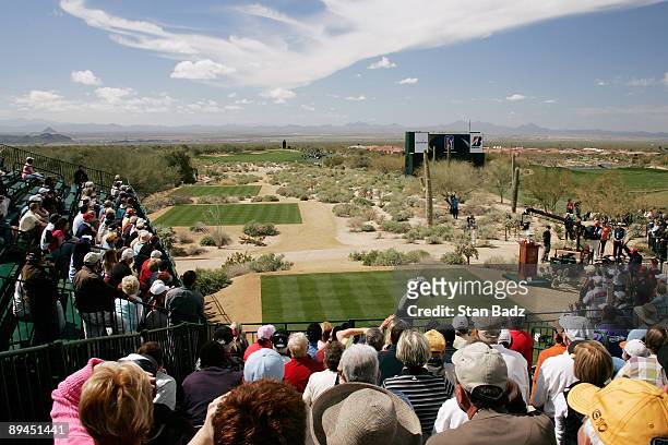 Stewart Cink hits from the first tee during the semifinal matches of the WGC-Accenture Match Play Championship at The Gallery at Dove Mountain on...
