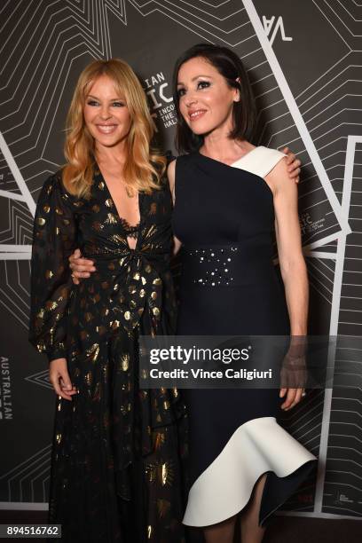 Kylie Minogue and Tina Arena attend the VIP Launch of the Australian Music Vault at the Arts Centre Melbourne on December 18, 2017 in Melbourne,...