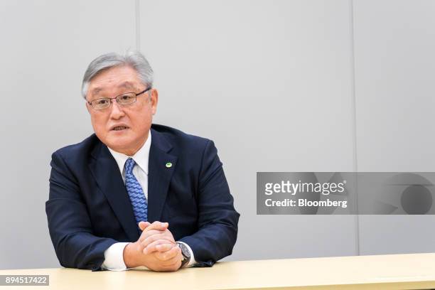 Toshiaki Higashihara, president and chief executive officer of Hitachi Ltd., speaks during an interview at the company's headquarters in Tokyo,...