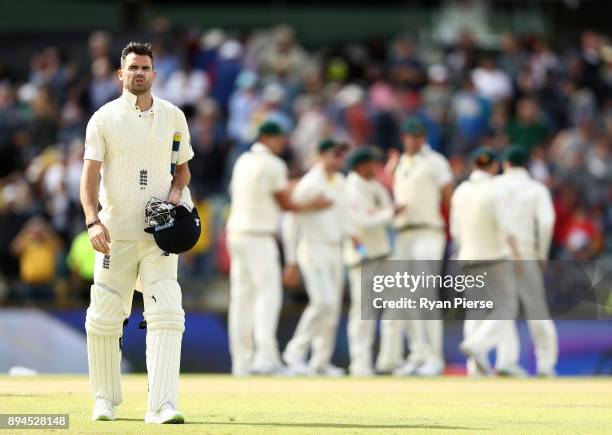 James Anderson of England looks dejected after Australia claim victory during day five of the Third Test match during the 2017/18 Ashes Series...