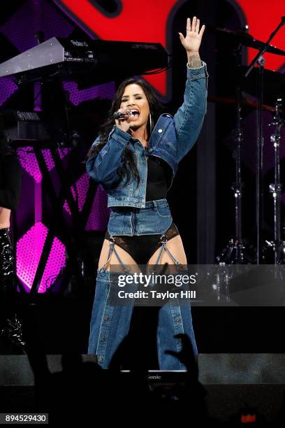 Demi Lovato performs during the 2017 Y100 Jingle Ball at BB&T Center on December 17, 2017 in Sunrise, Florida.