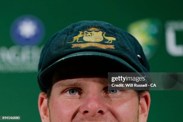 Steve Smith of Australia speaks at a press conference after defeating England and winning the Ashes during day five of the Third Test match during...