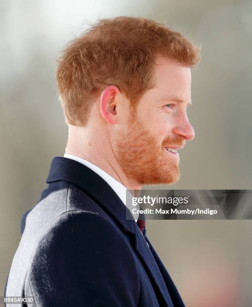 Prince Harry attends The Sovereign's Parade at the Royal Military Academy Sandhurst on December 15, 2017 in Camberley, England. The Sovereign's...