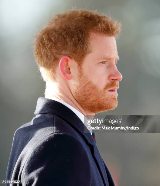 Prince Harry attends The Sovereign's Parade at the Royal Military Academy Sandhurst on December 15, 2017 in Camberley, England. The Sovereign's...