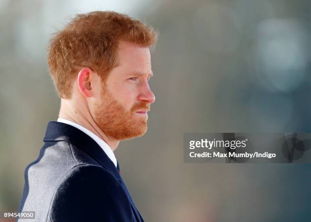 Prince Harry attends The Sovereign's Parade at the Royal Military Academy Sandhurst on December 15, 2017 in Camberley, England. The Sovereign's...