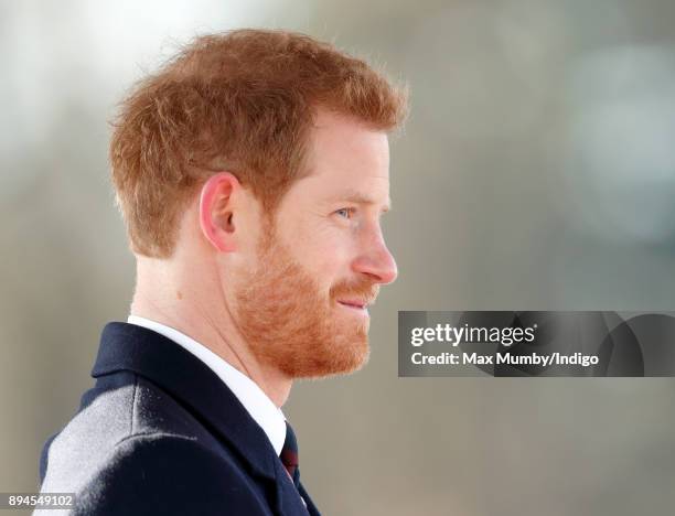 Prince Harry attends The Sovereign's Parade at the Royal Military Academy Sandhurst on December 15, 2017 in Camberley, England. The Sovereign's...