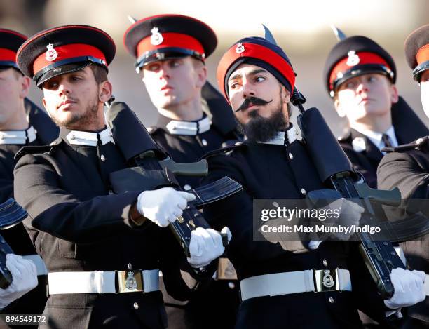 Officer Cadets take part in The Sovereign's Parade at the Royal Military Academy Sandhurst on December 15, 2017 in Camberley, England. The...