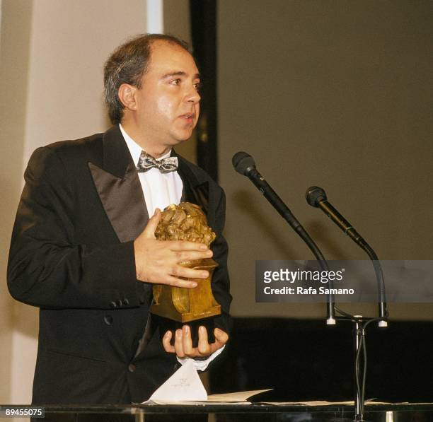 Agustin Almodovar, cinema productor, getting a Goya award