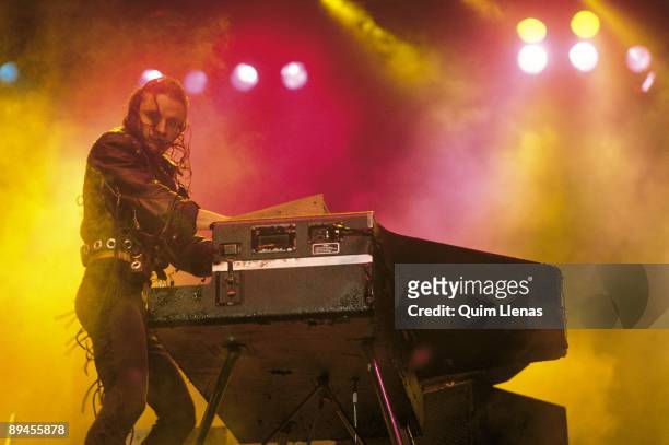 Nacho Cano, musician Playing the keyboards during a concert of the pop band Mecano