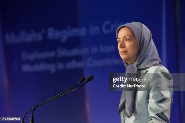 Maryam Rajavi during an international conference in Paris, Palais Brongniart on Saturday December 16, 2017. Maryam Rajavi, the President-elect of the...