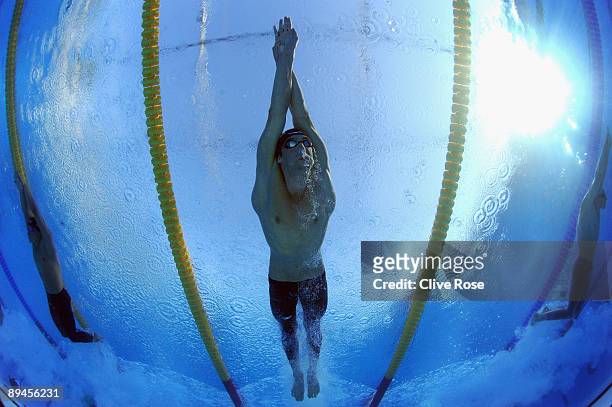 Michael Phelps of the United States competes in the Men's 200m Butterfly Final during the 13th FINA World Championships at the Stadio del Nuoto on...