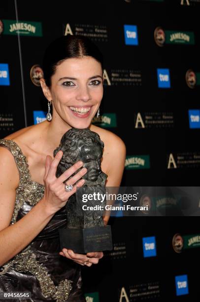 February 03, 2008. Palacio de Congresos, Madrid, Spain. Spanish Film Academy Goya awards ceremony. Spanish actress Maribel Verdu smiles after...