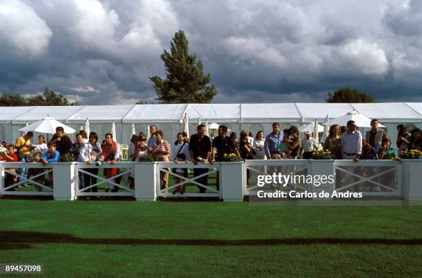 Centro Hipico Casa Novas. Carballo. La Coruna. Spain International horse competition. Spectators observing the competition, in VIP garden.