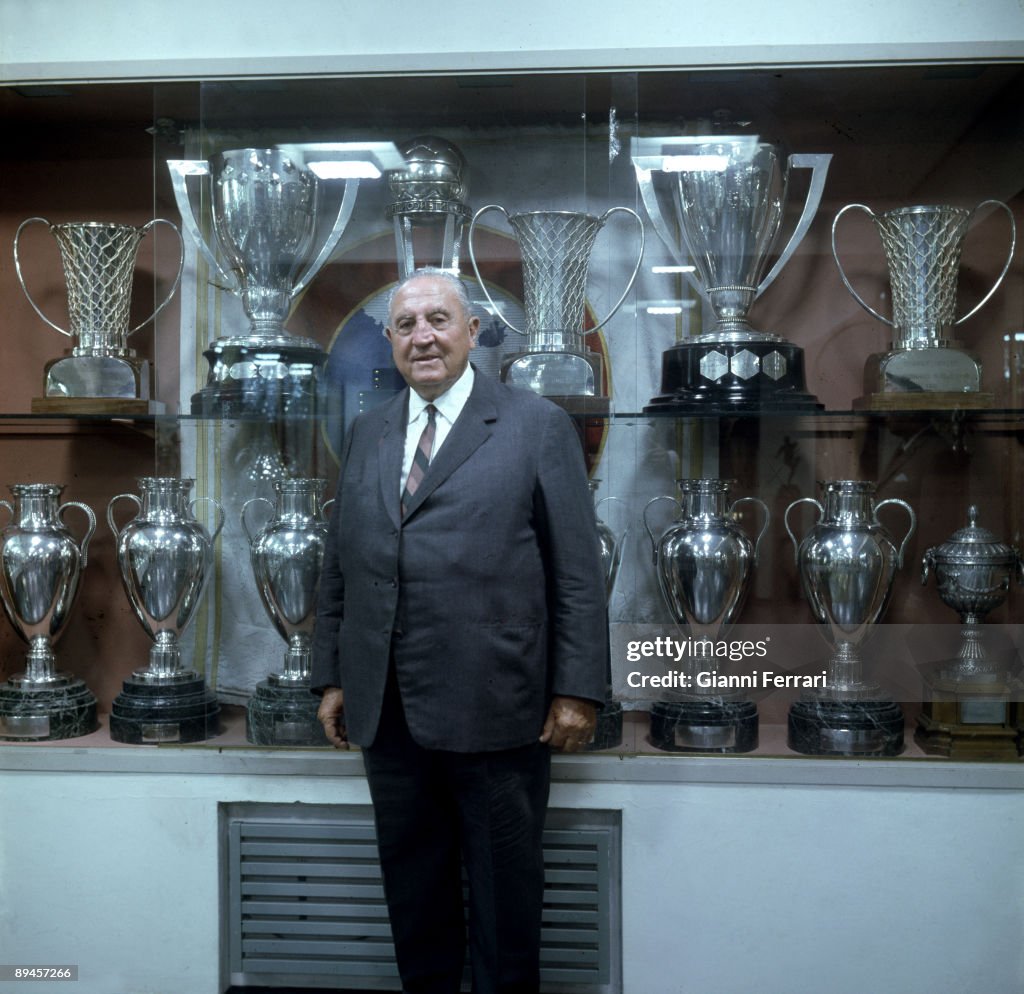 January 1, 1963. Madrid (Spain) Portrait ofSantiago Bernabeu Yeste, Real Madrid's president Room of trophies