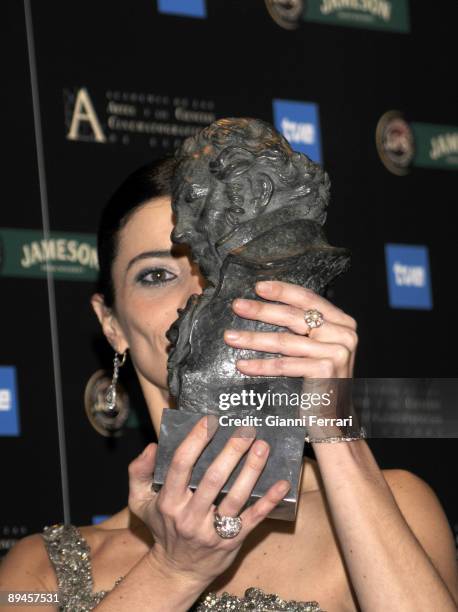 February 03, 2008. Palacio de Congresos, Madrid, Spain. Spanish Film Academy Goya awards ceremony. Spanish actress Maribel Verdu smiles after...