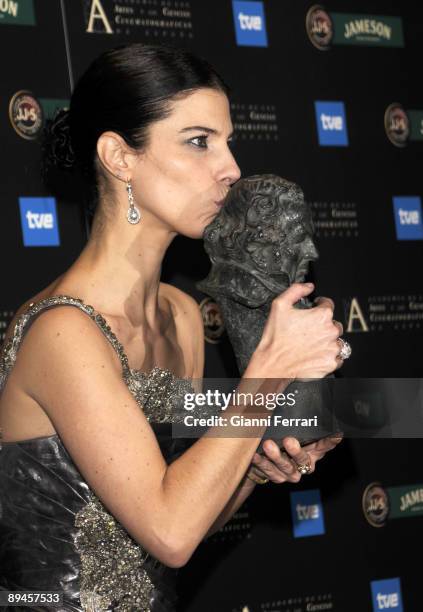 February 03, 2008. Palacio de Congresos, Madrid, Spain. Spanish Film Academy Goya awards ceremony. Spanish actress Maribel Verdu smiles after...