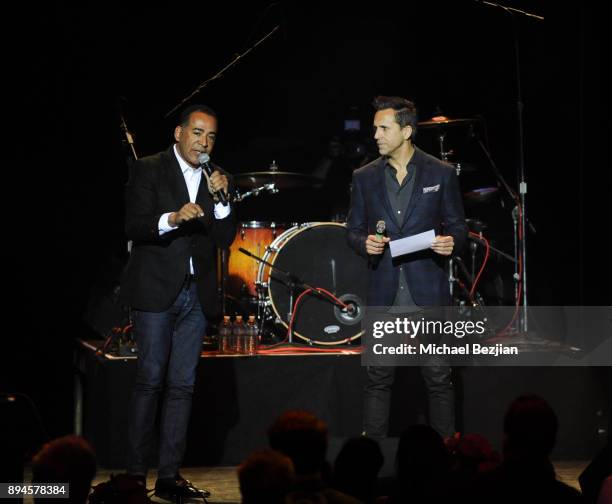 Tim Storey and Wesley Geer speak at Rock To Recovery 5th Anniversary Holiday Party at Avalon on December 17, 2017 in Hollywood, California.