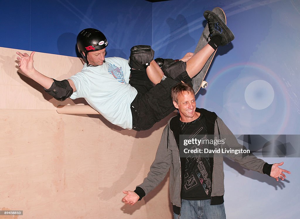 Former professional skateboarder Tony Hawk attends the unveiling of