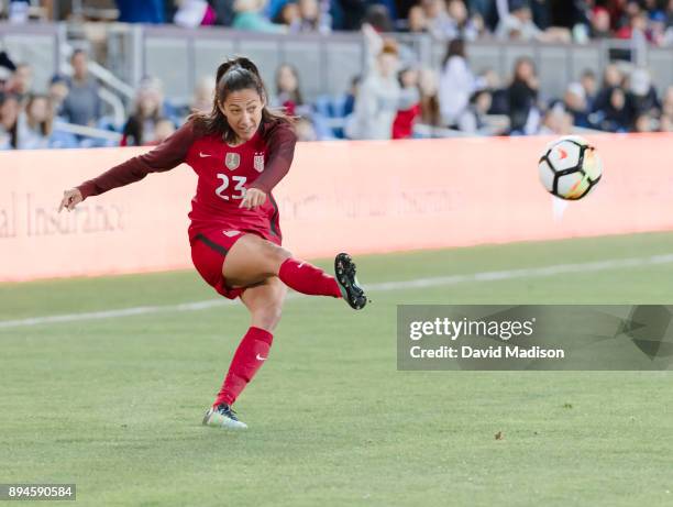 Christen Press of the USA plays in an international friendly match against Canada on November 12, 2017 at Avaya Stadium in San Jose, California.