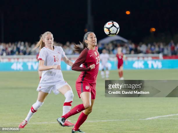 Christen Press of the USA plays in an international friendly match against Canada on November 12, 2017 at Avaya Stadium in San Jose, California. Also...