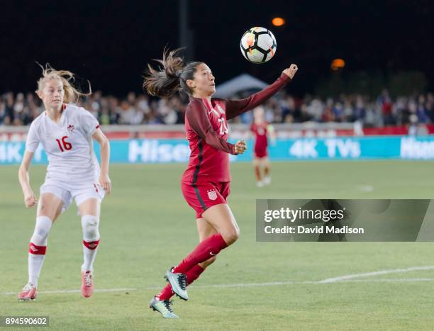 Christen Press of the USA plays in an international friendly match against Canada on November 12, 2017 at Avaya Stadium in San Jose, California. Also...