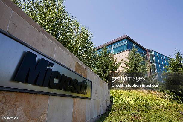 The Microsoft name is displayed on a sign outside a building on the company's campus July 29, 2009 in Redmond, Washington. Microsoft and Yahoo! have...