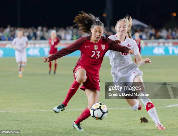 Christen Press of the USA plays in an international friendly match against Canada on November 12, 2017 at Avaya Stadium in San Jose, California. Also...