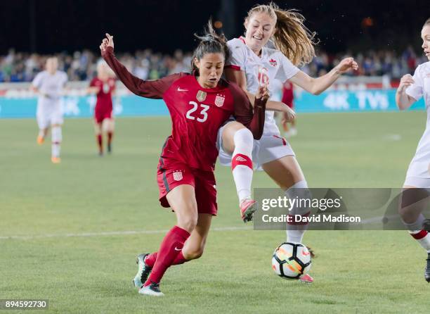 Christen Press of the USA plays in an international friendly match against Canada on November 12, 2017 at Avaya Stadium in San Jose, California. Also...