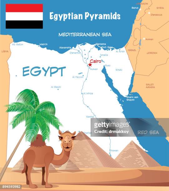 egypt pyramids - nile river stock illustrations
