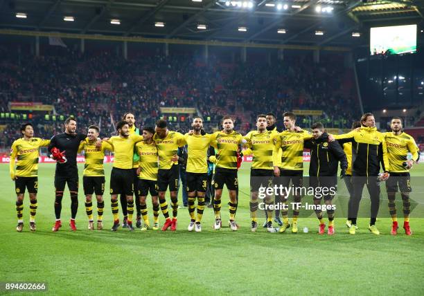 Shinji Kagawa of Dortmund, Goalkeeper Roman Bürki of Dortmund, Raphael Guerreiro of Dortmund, Nuri Sahin of Dortmund, Neven Subotic of Dortmund,...
