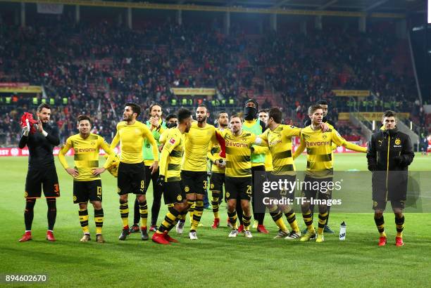 Goalkeeper Roman Bürki of Dortmund, Raphael Guerreiro of Dortmund, Nuri Sahin of Dortmund, Neven Subotic of Dortmund, Pierre-Emerick Aubameyang of...