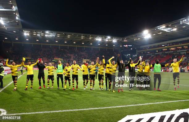 Shinji Kagawa of Dortmund, Nuri Sahin of Dortmund, Goalkeeper Roman Bürki of Dortmund, Raphael Guerreiro of Dortmund, Neven Subotic of Dortmund,...