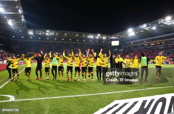 Shinji Kagawa of Dortmund, Nuri Sahin of Dortmund, Goalkeeper Roman Bürki of Dortmund, Raphael Guerreiro of Dortmund, Neven Subotic of Dortmund,...