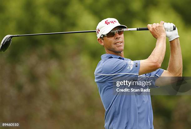 Jeff Brehaut hits from the sixth tee box during the first round of the Cox Classic Presented by Chevrolet held at Champions Run on July 31, 2008 in...