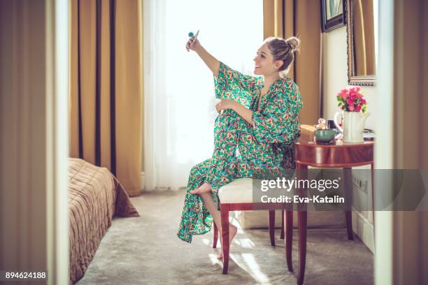 young woman at home - mirror selfie stock pictures, royalty-free photos & images