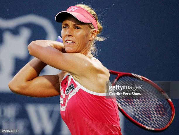 Elena Dementieva of Russia Maria Kirilenko of Russia on Day 3 of the Bank of the West Classic at Stanford University on July 29, 2009 in Stanford,...