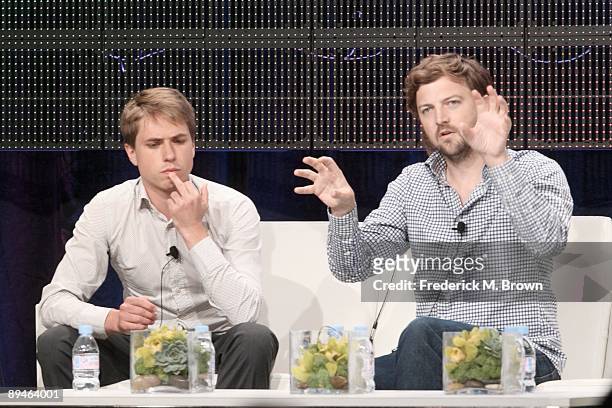 Actor Joe Thomas and producer Iain Morris of the television show "The Inbetweeners" speak during the BBC America portion of the 2009 Summer...