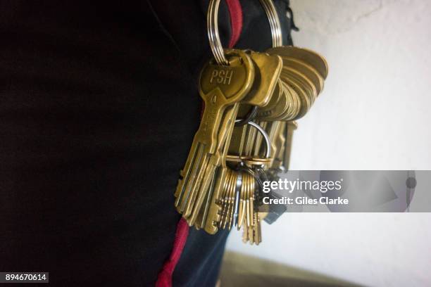 Bunch of prison keys on the waist of an Angola corrections officer's belt. The Louisiana State Penitentiary, also known as Angola, and nicknamed the...